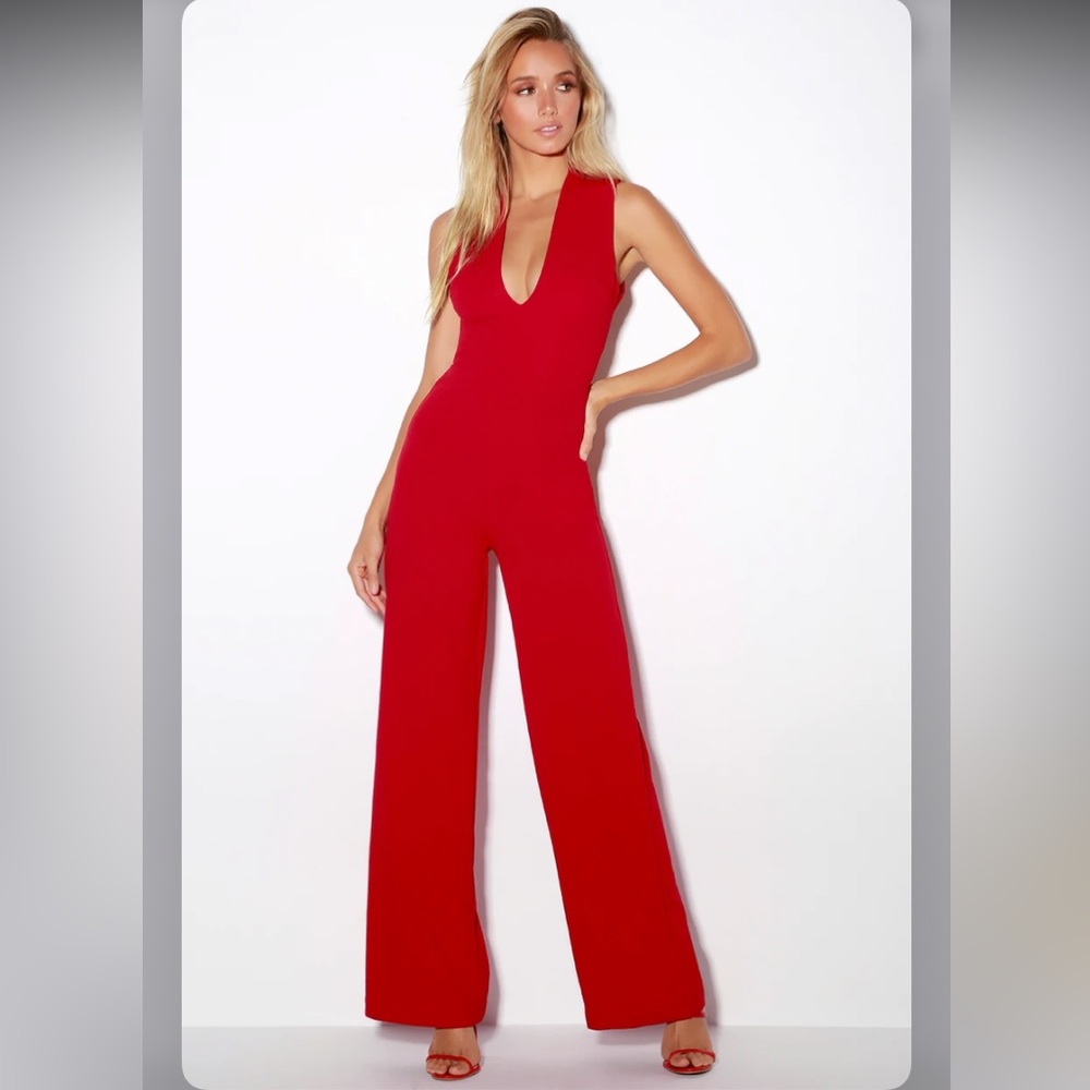 Lulus Thinking Out Loud Red Backless Jumpsuit